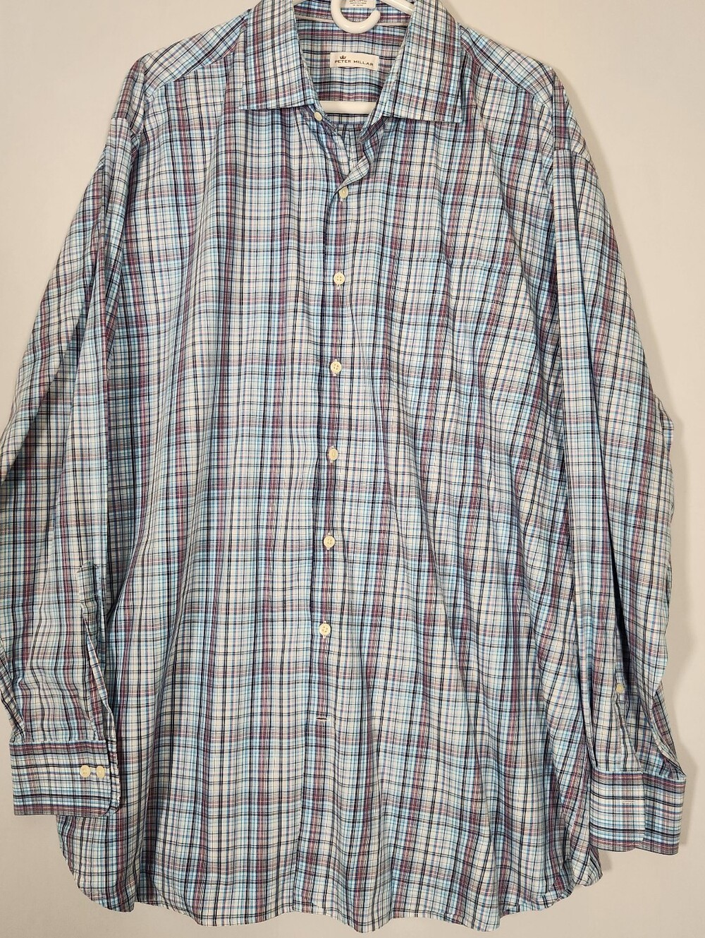 Peter Millar Shirt Mens Extra Extra Large XXL Blue Plaid Button Up 100% Cotton